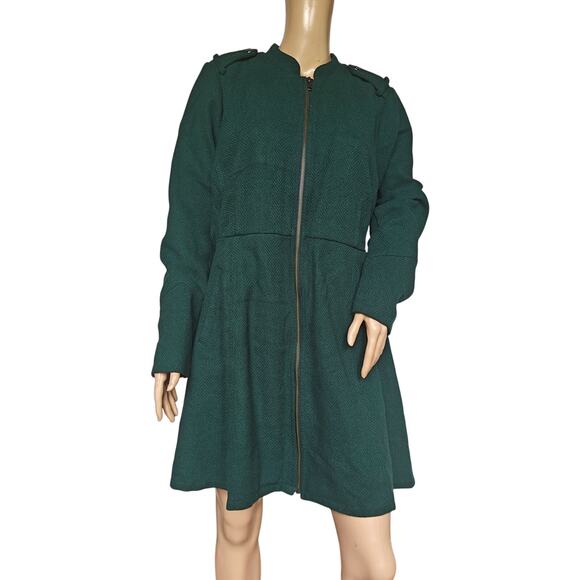 Torrid Green Fit & Flare Wool Blend Coat Zip Front Military Style Size 0 - Picture 1 of 5